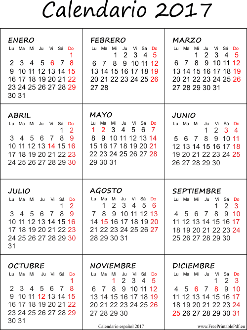 Calendario 2017 Con Las Vacaciones Gratis Más - Calendario 2017 Para Imprimir Pdf (500x667), Png Download
