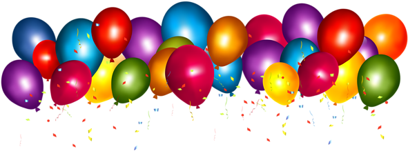 Transparent Colorful Balloons With Confetti Png Clipar - Balloon And Confetti Png (600x220), Png Download