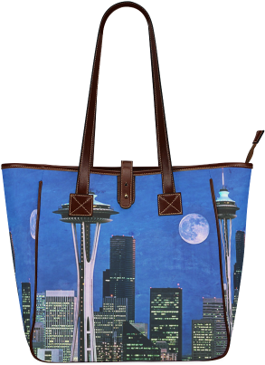 Seattle Space Needle Watercolor Classic Tote Bag - Blue Seattle Blue Seattle Blue Seattle 60" Curtains (500x500), Png Download