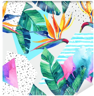 Watercolor Exotic Flowers, Leaves, Grunge Textures, - Watercolor Painting (400x400), Png Download