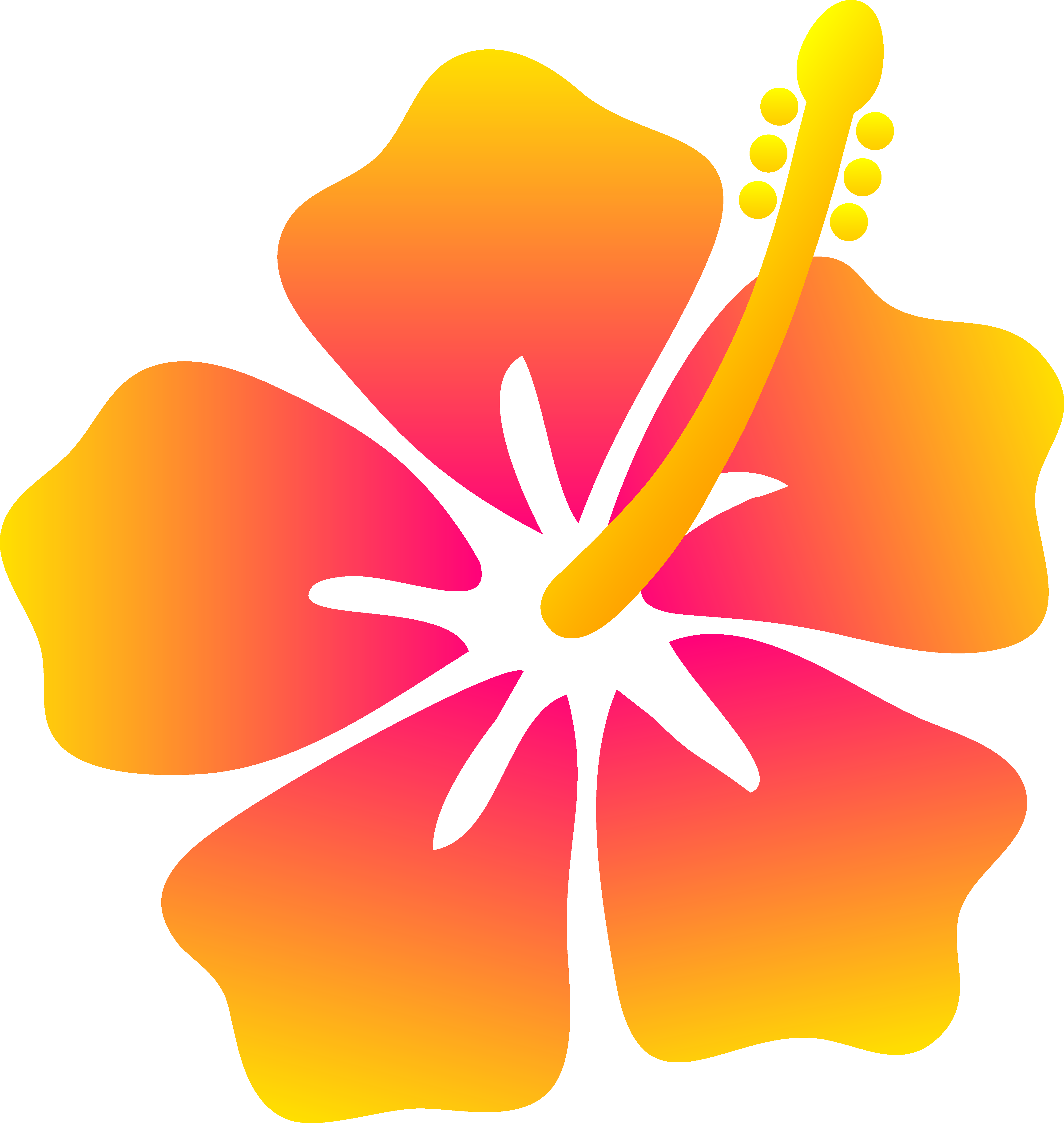 Pink And Yellow Hibiscus Flower - Hawaiian Flower Clipart (4524x4776), Png Download