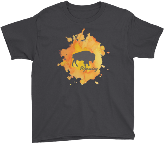 Wyoming Watercolor Burst Bison - T-shirt (600x600), Png Download