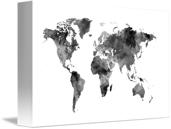 Map Of The World Map Watercolor By Michael Tompsett - World Map Watercolor Black (650x489), Png Download