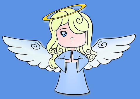 Angel Girl Wings Cute Halo Heaven Christia - Cartoon Angel (478x340), Png Download