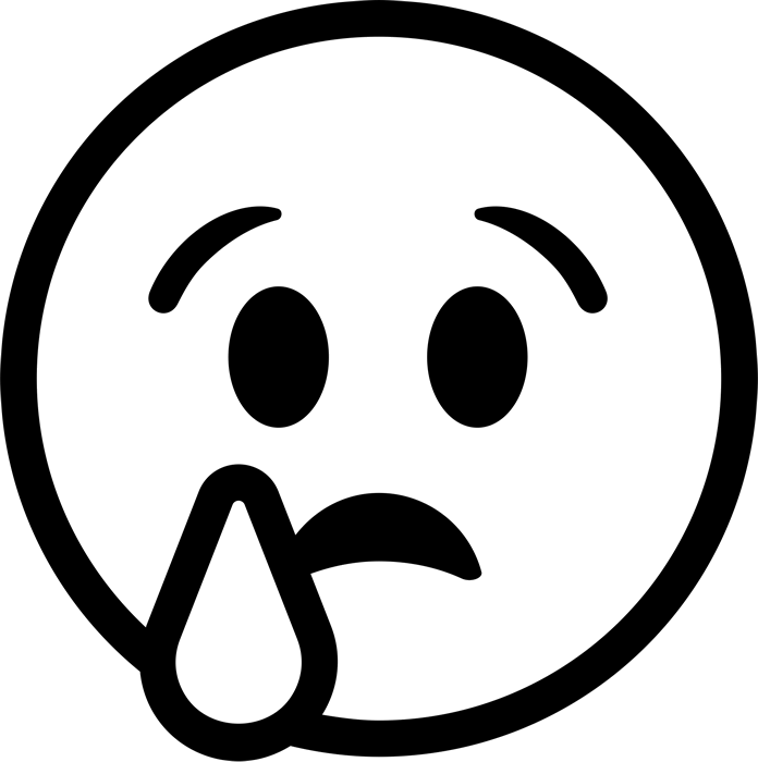 Crying Face Emoji Rubber Stamp - Sad Smiley Emoji Black And White (696x700), Png Download