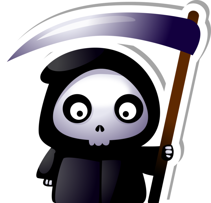 Cute Grim Reaper With Scythe Sticker - Cute Grim Reaper Cartoon (730x700), Png Download