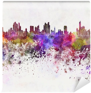 Panama City Skyline In Watercolor Background Wall Mural - Red And White Watercolor Background (400x400), Png Download
