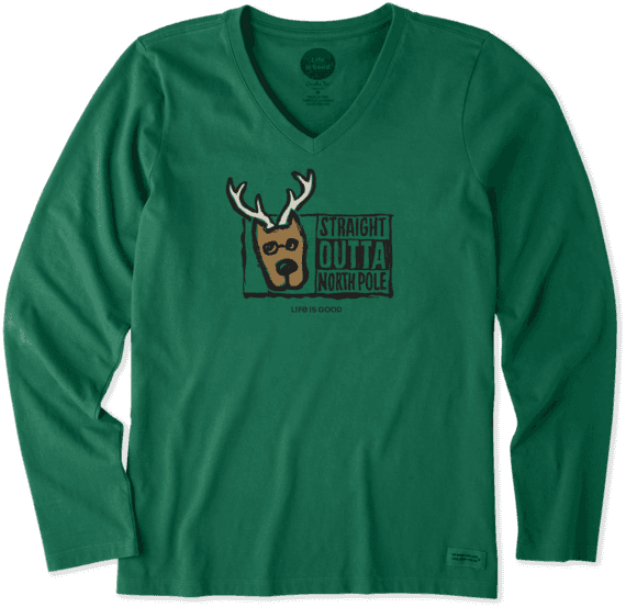 Women's Straight Outta North Pole Long Sleeve Crusher - Life Is Good (570x553), Png Download