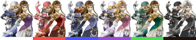Zeldasheik Palette - Super Smash Bros Brawl Zelda Colors (768x172), Png Download