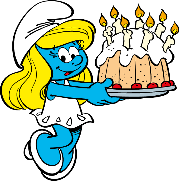 Image Smurfette With Cake Png Smurfs Wiki Fandom - 8 Petites Assiettes Schtroumpfs Anniversaire (593x600), Png Download