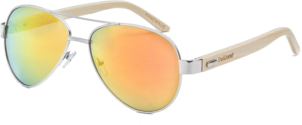 Bamboo Aviator Sunglasses - Sunglasses Gold Frame Orange Lenses (1024x1024), Png Download