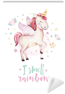 Isolated Cute Watercolor Unicorn Kids Poster Nursery - Watercolor Unicorn Clipart Free (400x400), Png Download