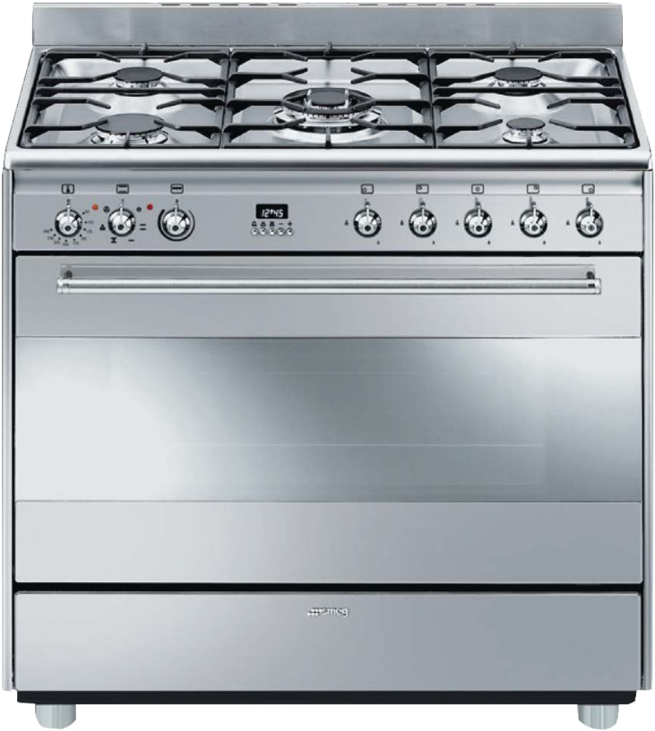 Stove Png Free Download - Smeg S9gmxu Dual Fuel Range, Stainless Steel, 36" (600x647), Png Download