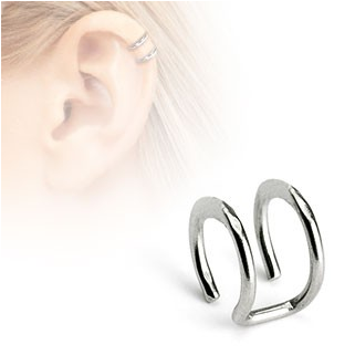 Earrings Transparent Cartilage - Double Plain Clip On Fake Helix Ear Cuff (381x492), Png Download