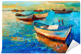 Boats Painting Sunset (400x400), Png Download