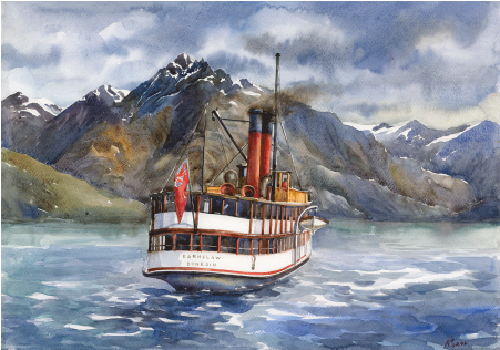 Watercolour Queenstown Nz (600x315), Png Download