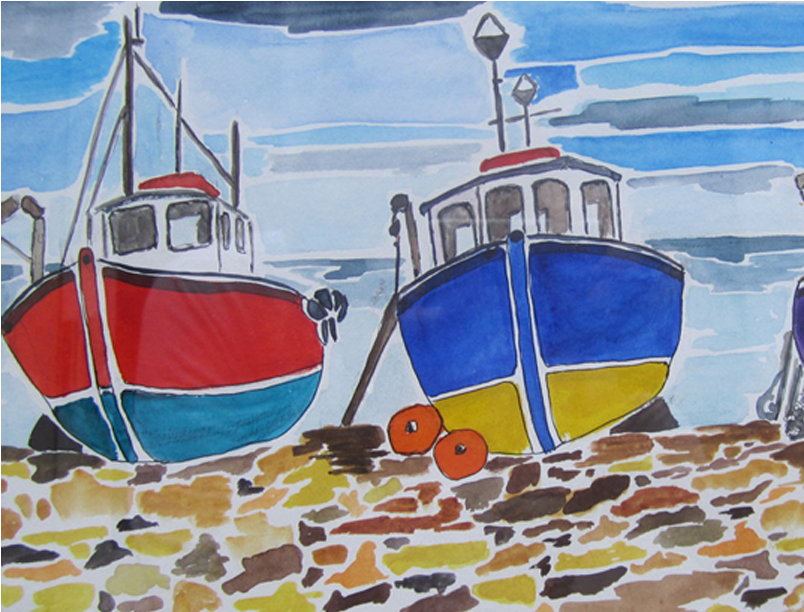 Boats - Painting (1000x611), Png Download