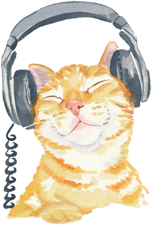 Peachy - Cat With Headphones Art (500x625), Png Download