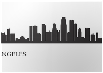 Los Angeles City Skyline Silhouette Background Poster - Buildings Black And White Clipart (400x400), Png Download