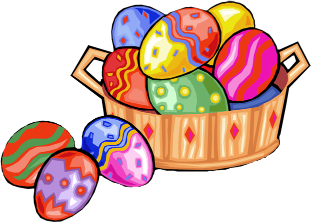 Easter Clipart - Easter Eggs In Basket Clip Art (638x457), Png Download