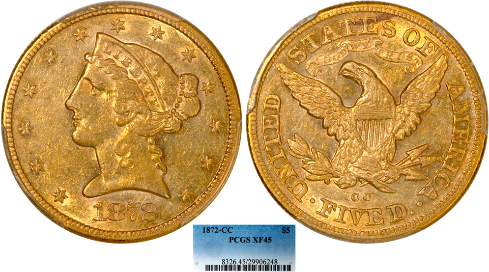 1872 Cc $5 Pcgs45 (1000x563), Png Download