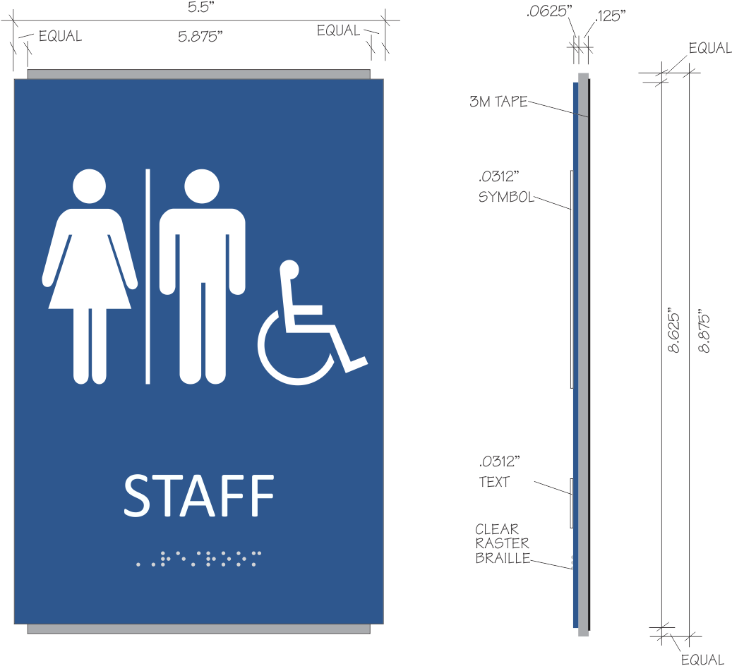 Ada Braille Staff Restroom Sign - Restroom Signs Gray (1050x1050), Png Download