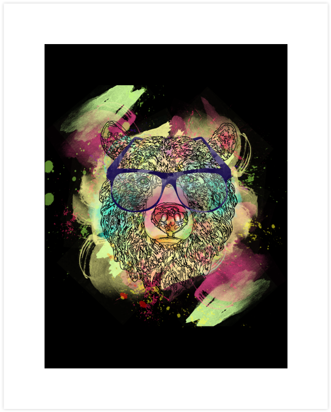 Cool Watercolor Bear With Glasses Design Art Print - Cooler Watercolorbär Mit Glasentwurf Post-it Klebezettel (740x900), Png Download