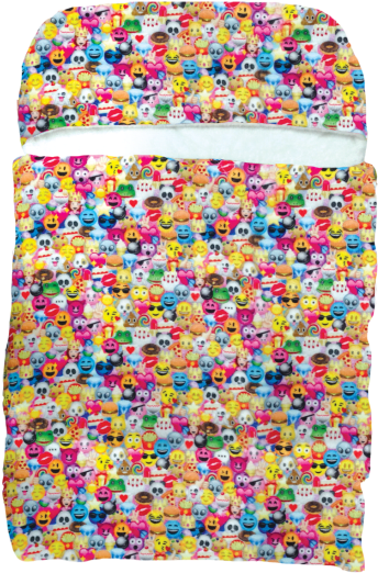 Picture Of Emoji Collage Sleeping Bag - Iscream Emoji Collage 70" X 28" Faux Sherpa-lined Silky (550x550), Png Download