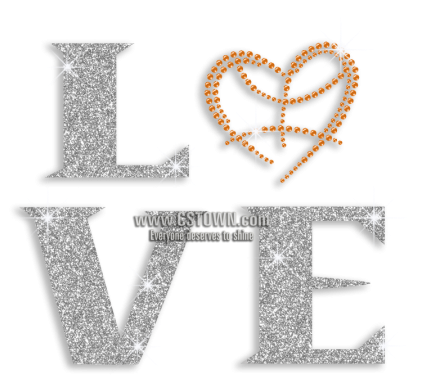 Silver Basketball Love With Heart Iron On Glitter Rhinestone - Silver (450x450), Png Download