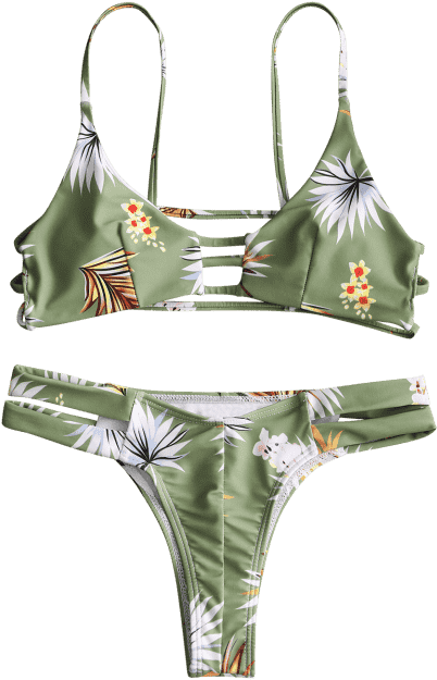 Floral Ladder Cut Out Thong Bikini - Bikini (480x640), Png Download