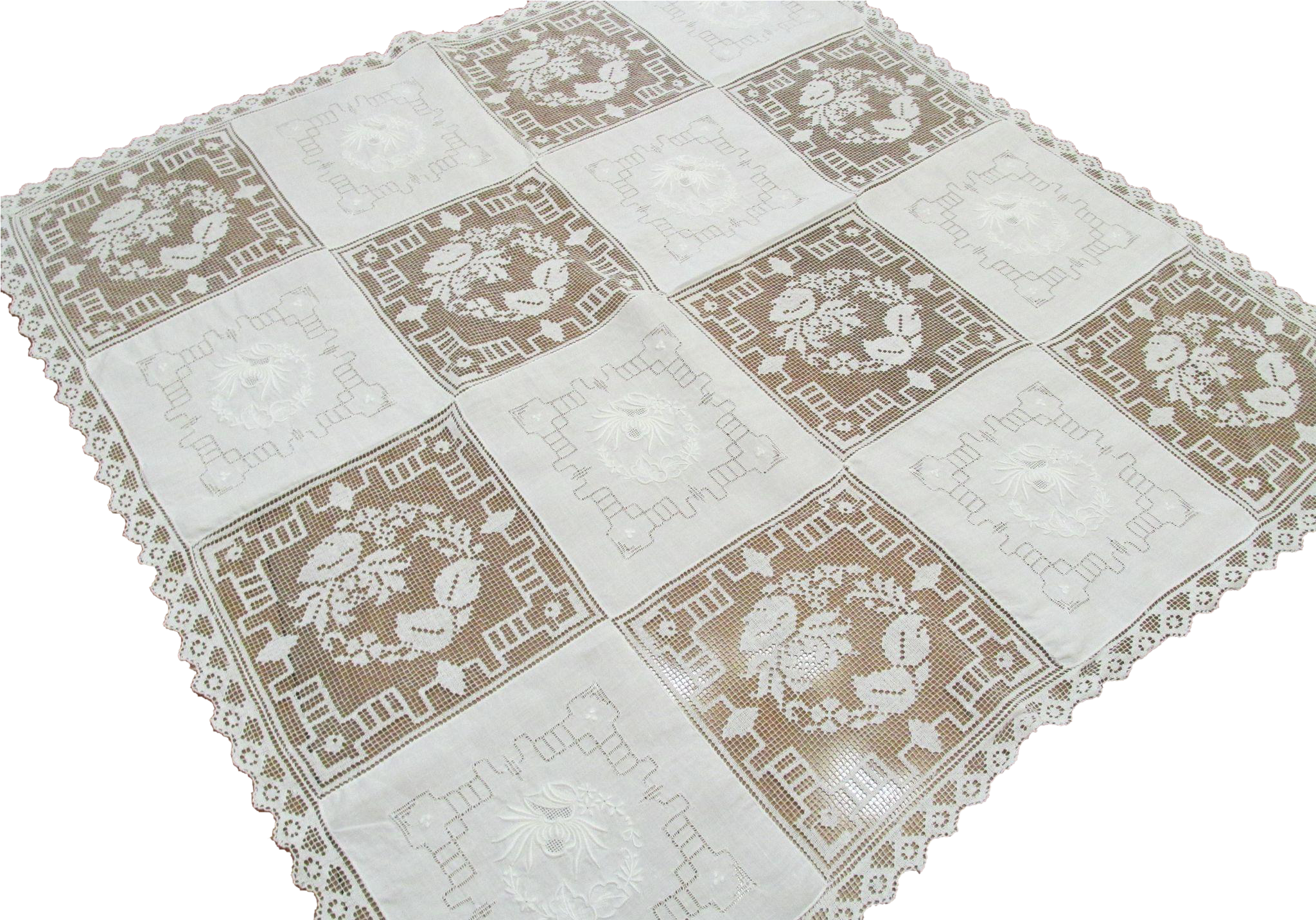 Vintage White Combination Cutwork, Embroidery And Filet - Embroidery (2048x2048), Png Download