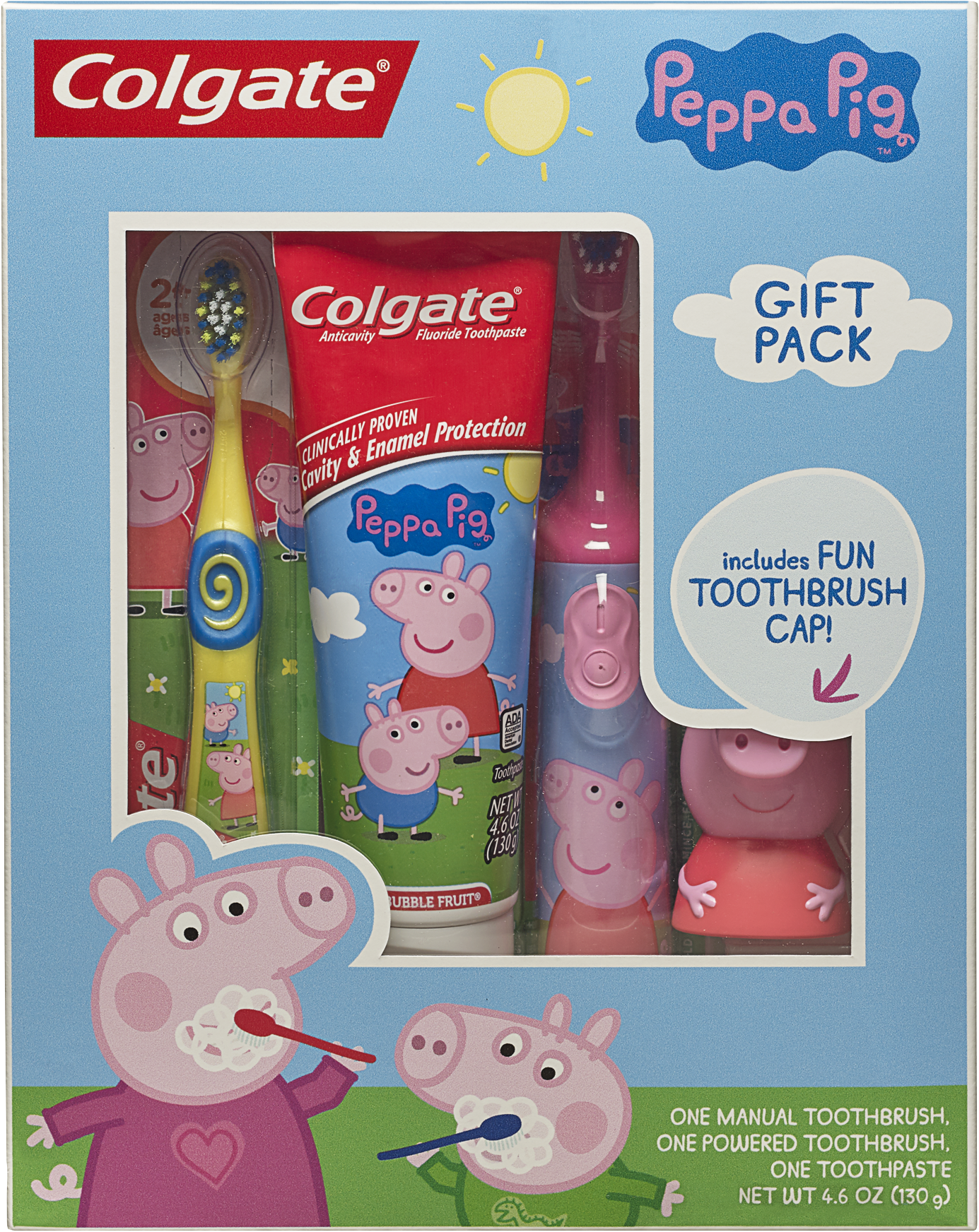 Colgate Kids Toothbrush, Toothpaste, Toothbrush Cap - Peppa Pig (1800x1800), Png Download