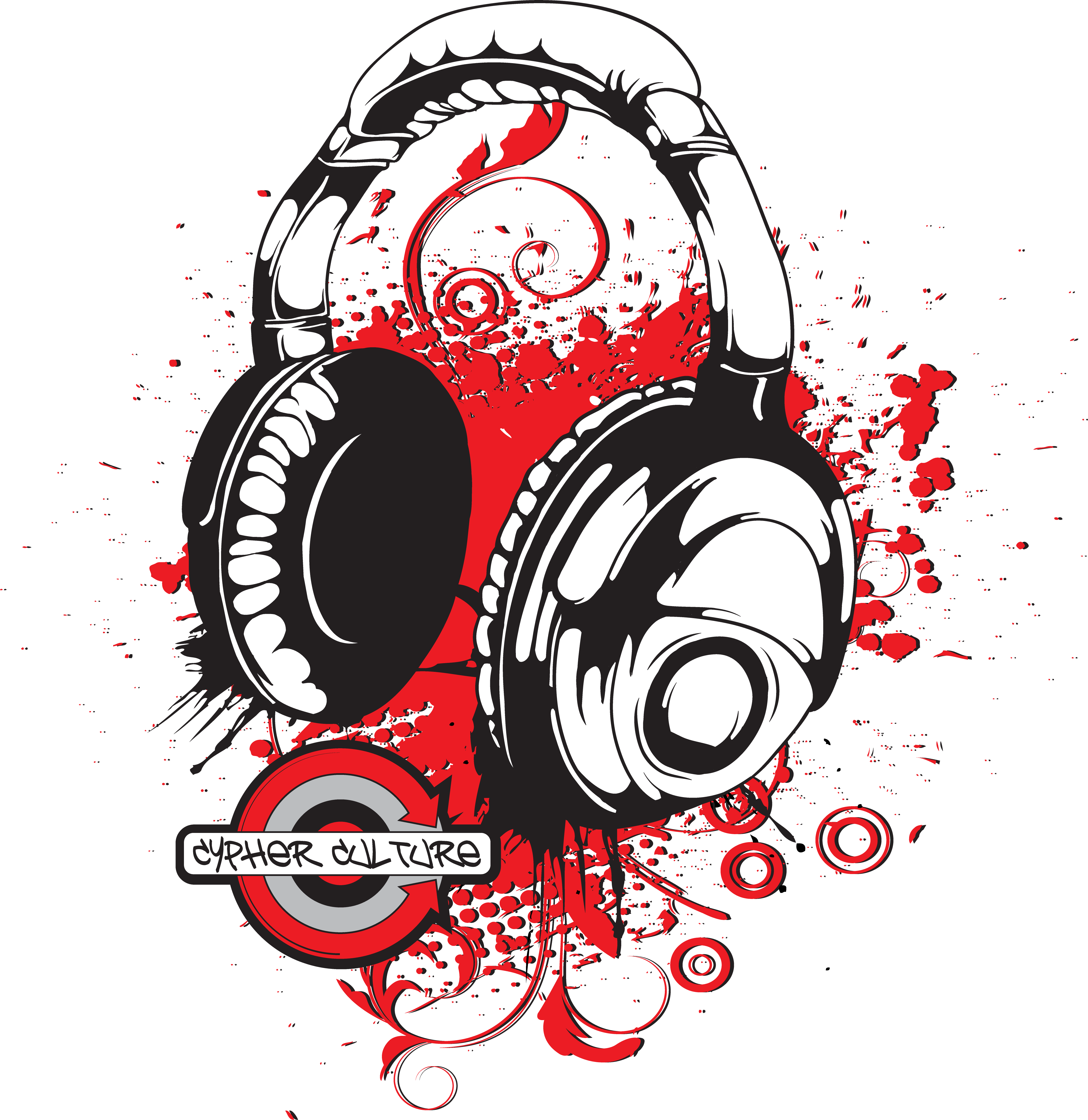 Headphones Music Vinyl Wall Art (black) (4501x4631), Png Download