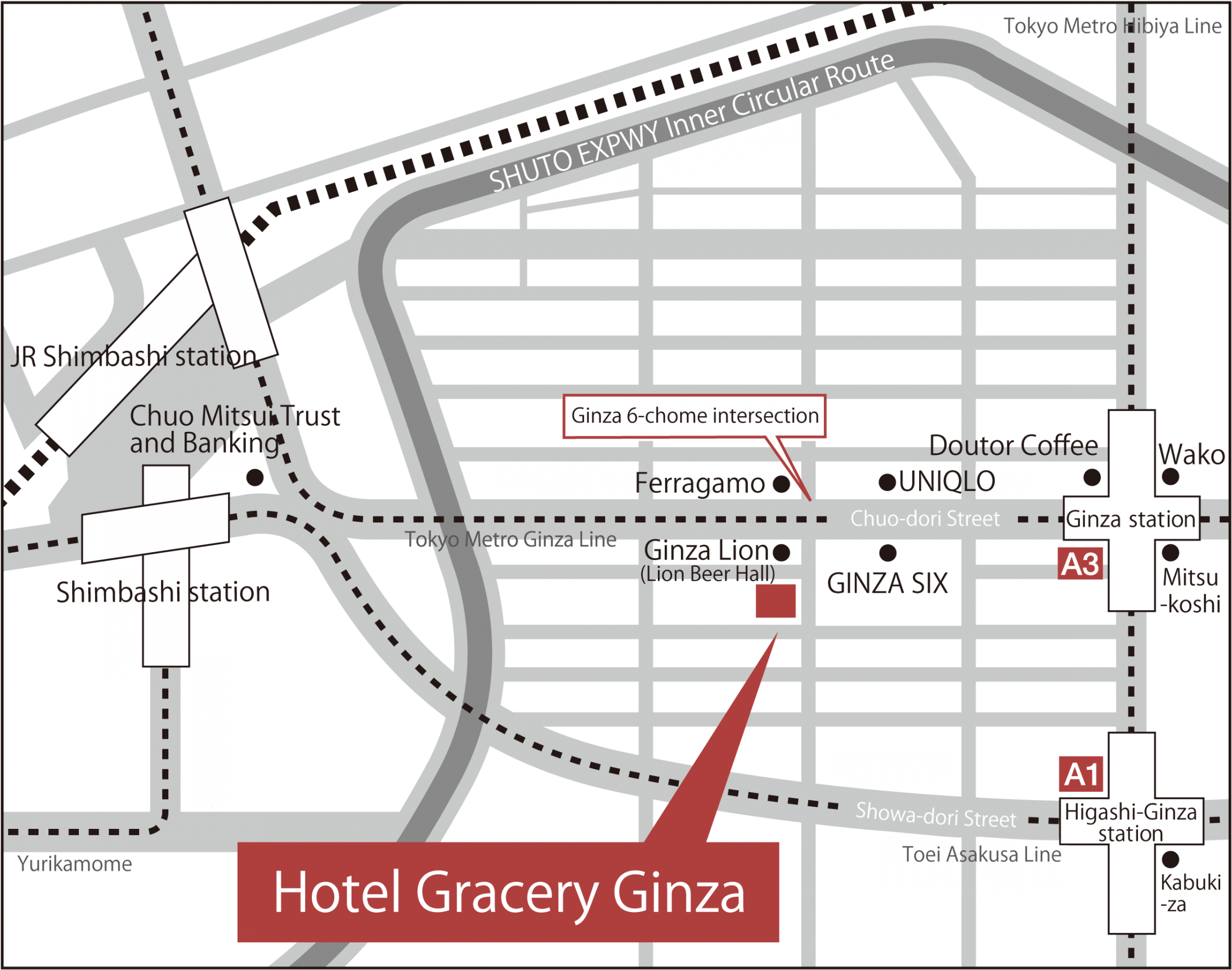 Hotel Gracery Ginza's Prime Location Provides Guests - Ginza Hotel Map (2200x1730), Png Download
