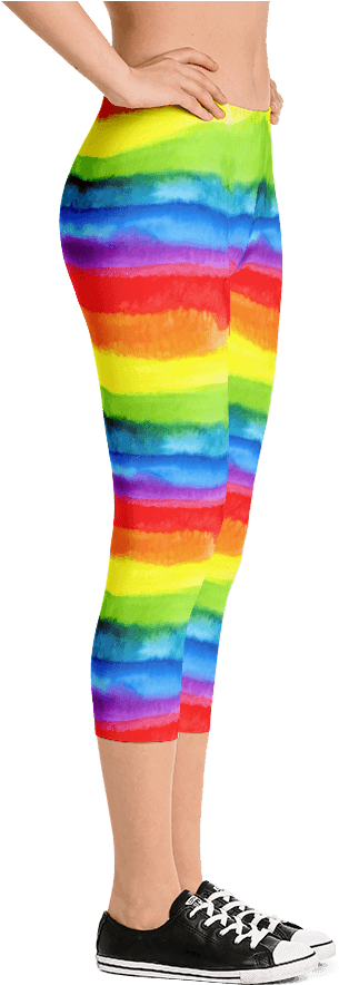 Women's Pride Watercolor Rainbow Print Capri Leggings - Leggings (1000x1000), Png Download