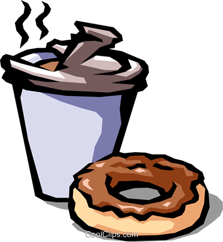 Coffee And Chocolate Donut Royalty Free Vector Clip - Coffee And Donuts (443x480), Png Download