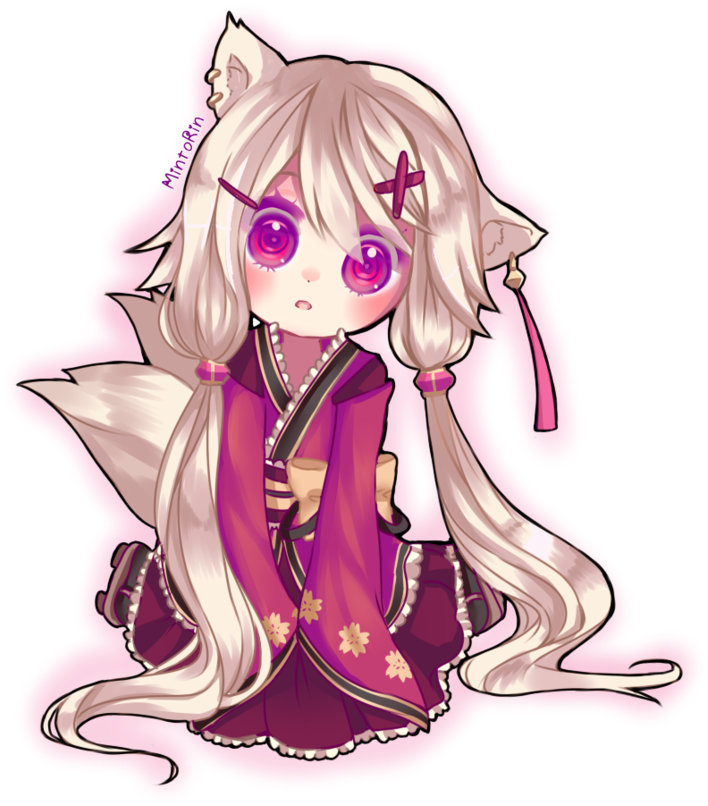Anime Girl Kitsune Chibi (894x894), Png Download