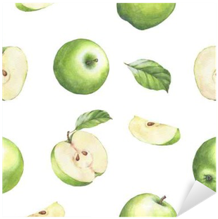 Hand Drawn Seamless Pattern With Watercolor Green Apples - Green Apple Image Water Color (400x400), Png Download