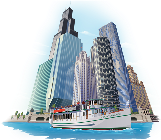 The Chicago Architecture Foundation Center River Cruise - Discover Chicago Icons (655x589), Png Download