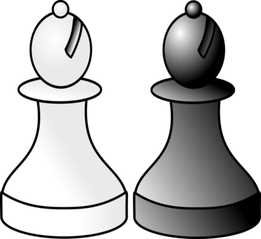 Chess Piece Bishop King Knight - Bishop Black And White Chess (371x340), Png Download