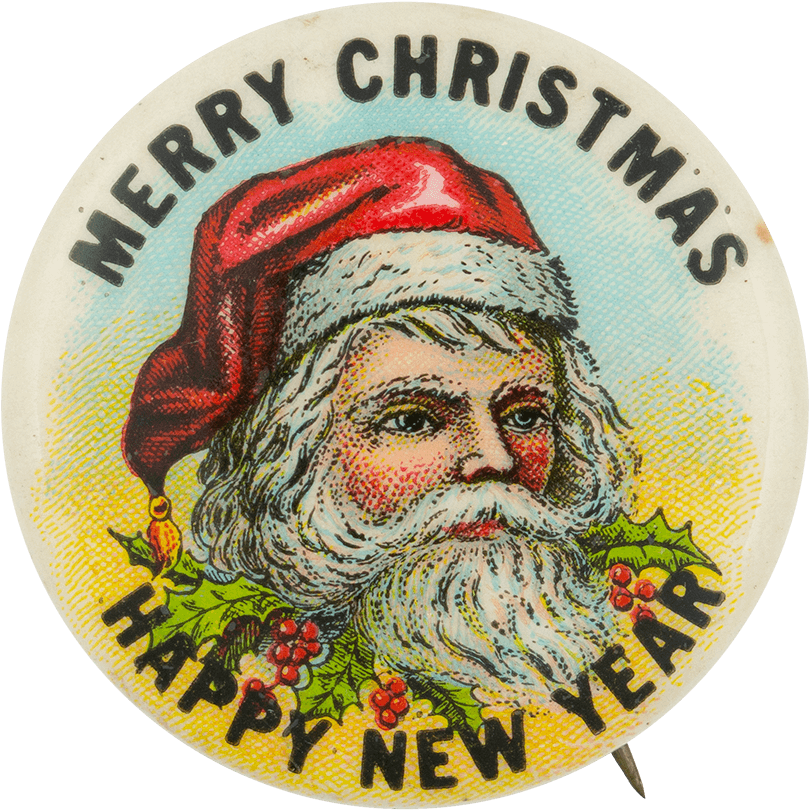 Merry Christmas Happy New Year - Vintage Santa Claus Pin Merry Christmas Happy Year (1000x929), Png Download