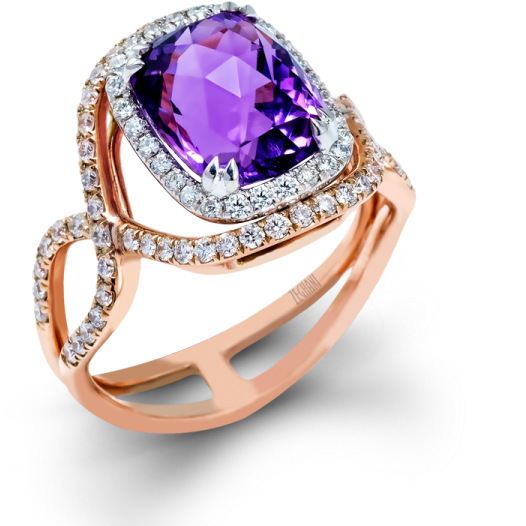 14k Gold Two-tone Diamond & Amethyst Fashion - Ring (600x600), Png Download