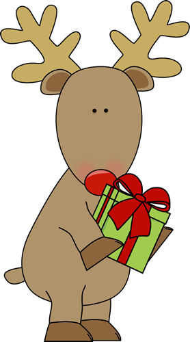 Reindeer Holding A Christmas Gift - Christmas Reindeer Clipart (278x500), Png Download