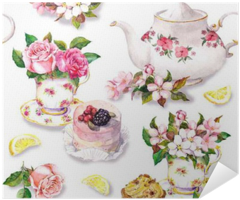 Flowers, Teacup, Cake, Teapot - Teacup Watercolor Floral Free (400x400), Png Download