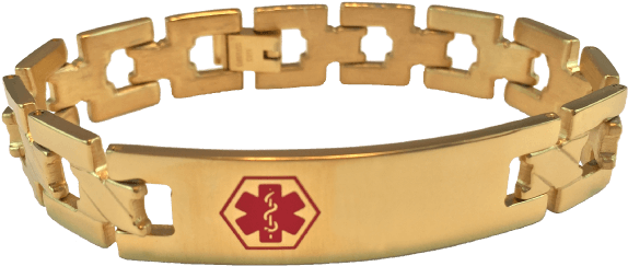 Gold Link Medical Bracelet Id Jewellery - Bracelet Png (600x695), Png Download