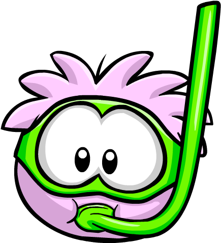 Pink Puffle With A Snorkel - Club Penguin Pink Puffle (446x479), Png Download