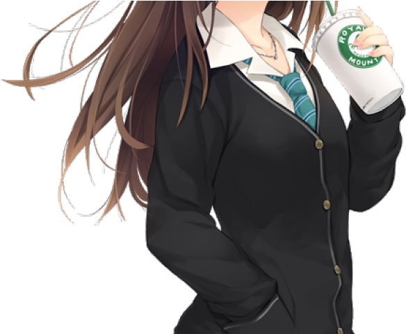 Drawn Starbucks Brown Haired Girl - Fille Manga Brune (640x480), Png Download