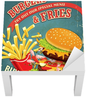 Vintage Burgers With Fries Set Poster Design Lack Table - Vintage Burger Poster (400x400), Png Download