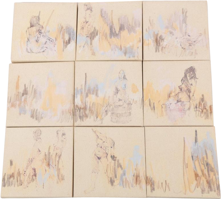 Original Nine-piece Grid Abstract Acrylic Painting - Painting (770x770), Png Download