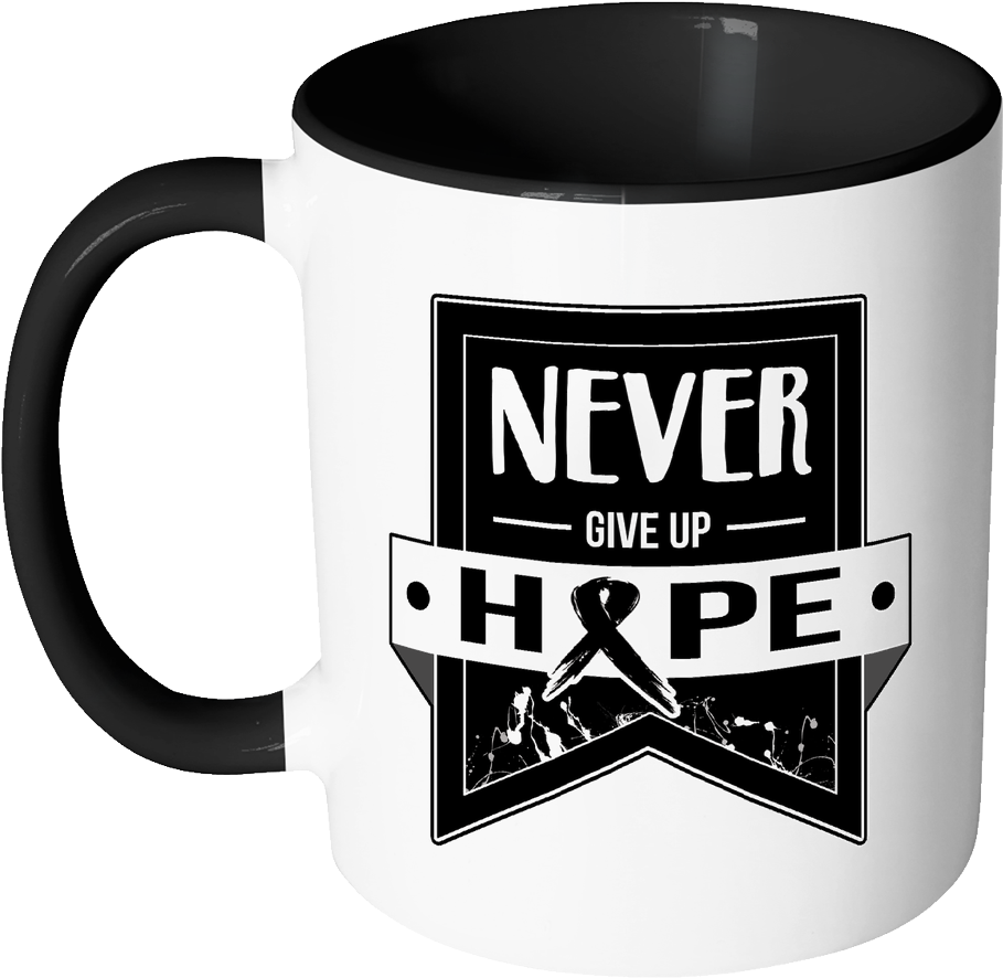Never Give Up Hope Black Ribbon Melanoma Skin Cancer - Mug (1024x1024), Png Download